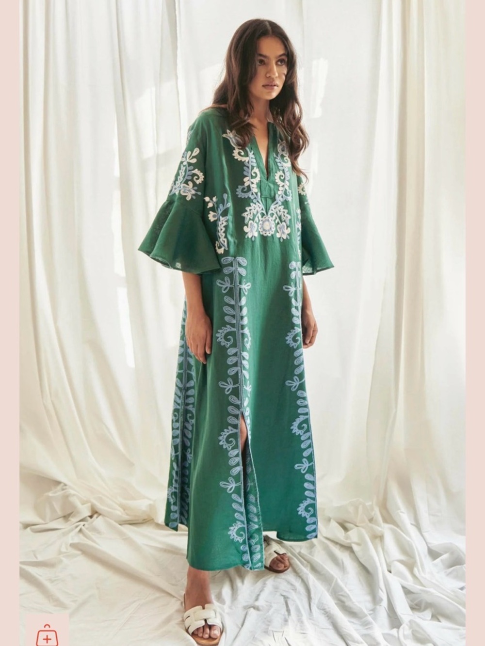 March 11 Embroidered Green Maxi Kaftan Dress
